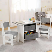 Keezi Kids Table and 2 Chairs Set Wooden Activity Table wit 2 Storage Drawers, Toddler Table and Chair Set KTC-G-MS-GY