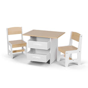 Keezi Kids Table and 2 Chairs Set Wooden Activity Table wit 2 Storage Drawers, Toddler Table and Chair Set KTC-G-MS-NT