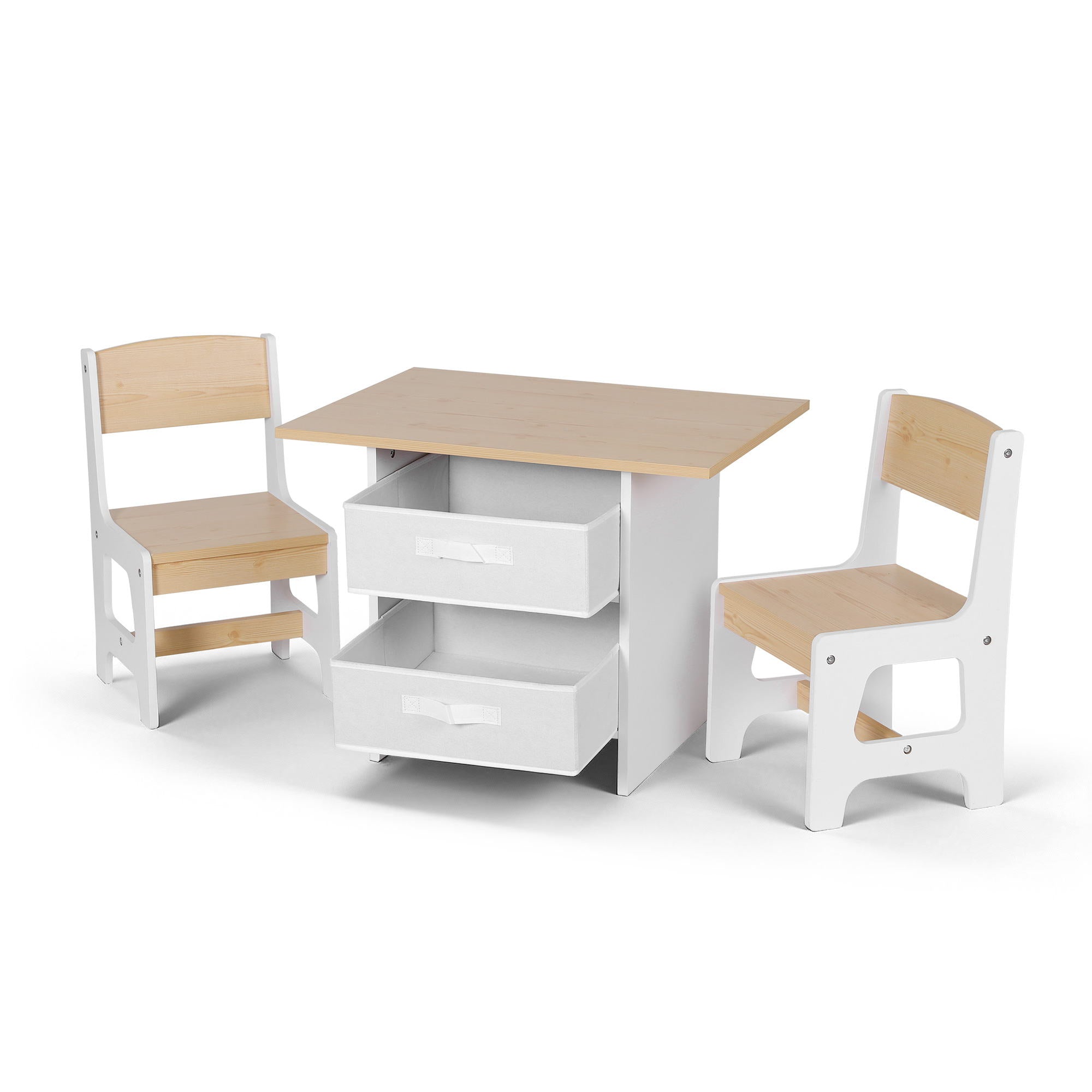 Keezi Kids Table and 2 Chairs Set Wooden Activity Table wit 2 Storage Drawers, Toddler Table and Chair Set KTC-G-MS-NT