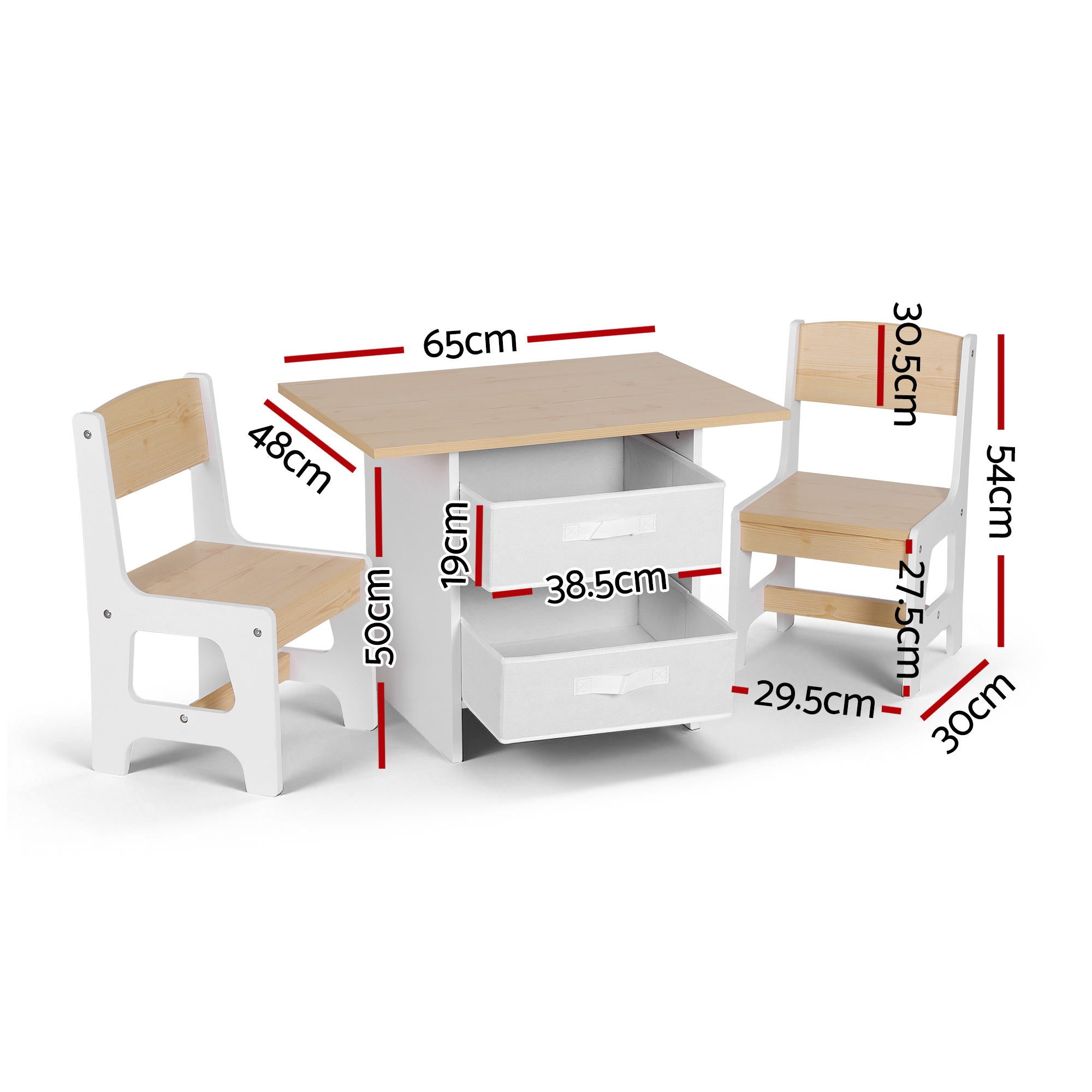 Keezi Kids Table and 2 Chairs Set Wooden Activity Table wit 2 Storage Drawers, Toddler Table and Chair Set KTC-G-MS-NT