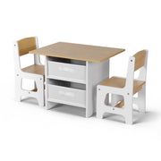 Keezi Kids Table and 2 Chairs Set Wooden Activity Table wit 2 Storage Drawers, Toddler Table and Chair Set KTC-G-MS-NT