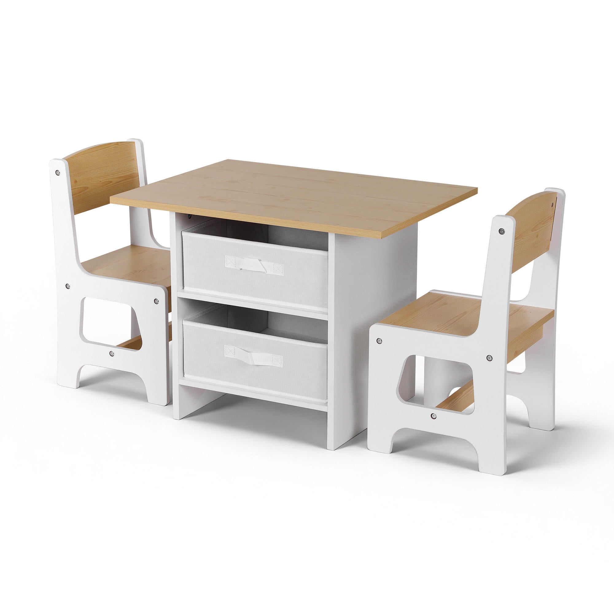 Keezi Kids Table and 2 Chairs Set Wooden Activity Table wit 2 Storage Drawers, Toddler Table and Chair Set KTC-G-MS-NT