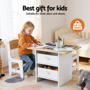 Keezi Kids Table and 2 Chairs Set Wooden Activity Table wit 2 Storage Drawers, Toddler Table and Chair Set KTC-G-MS-NT