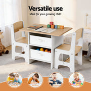 Keezi Kids Table and 2 Chairs Set Wooden Activity Table wit 2 Storage Drawers, Toddler Table and Chair Set KTC-G-MS-NT