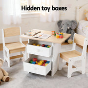 Keezi Kids Table and 2 Chairs Set Wooden Activity Table wit 2 Storage Drawers, Toddler Table and Chair Set KTC-G-MS-NT