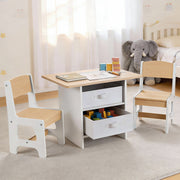Keezi Kids Table and 2 Chairs Set Wooden Activity Table wit 2 Storage Drawers, Toddler Table and Chair Set KTC-G-MS-NT