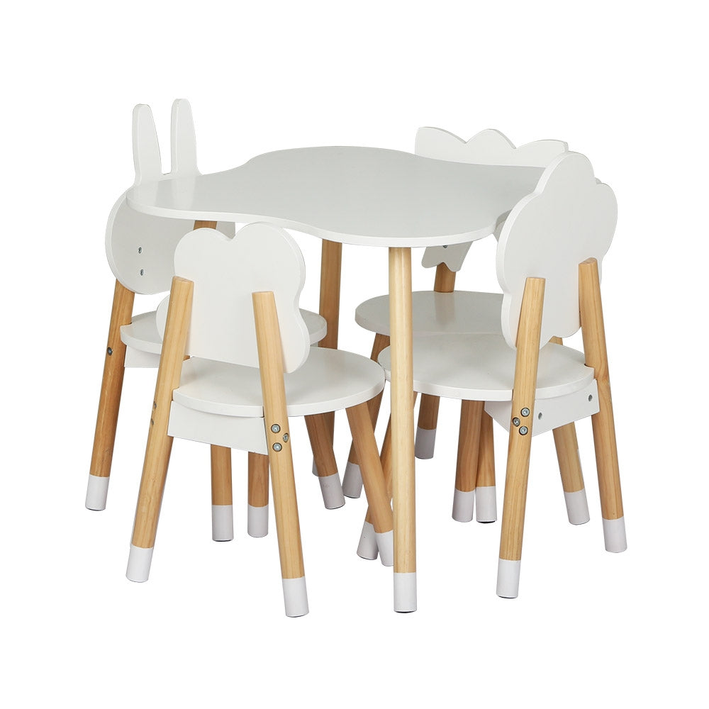 Keezi 5PCS Kids Table and Chairs Set Children Activity Study Play Desk White KTC-MFL-WHWD