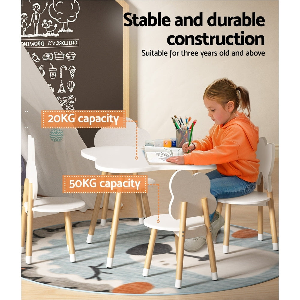Keezi 5PCS Kids Table and Chairs Set Children Activity Study Play Desk White KTC-MFL-WHWD