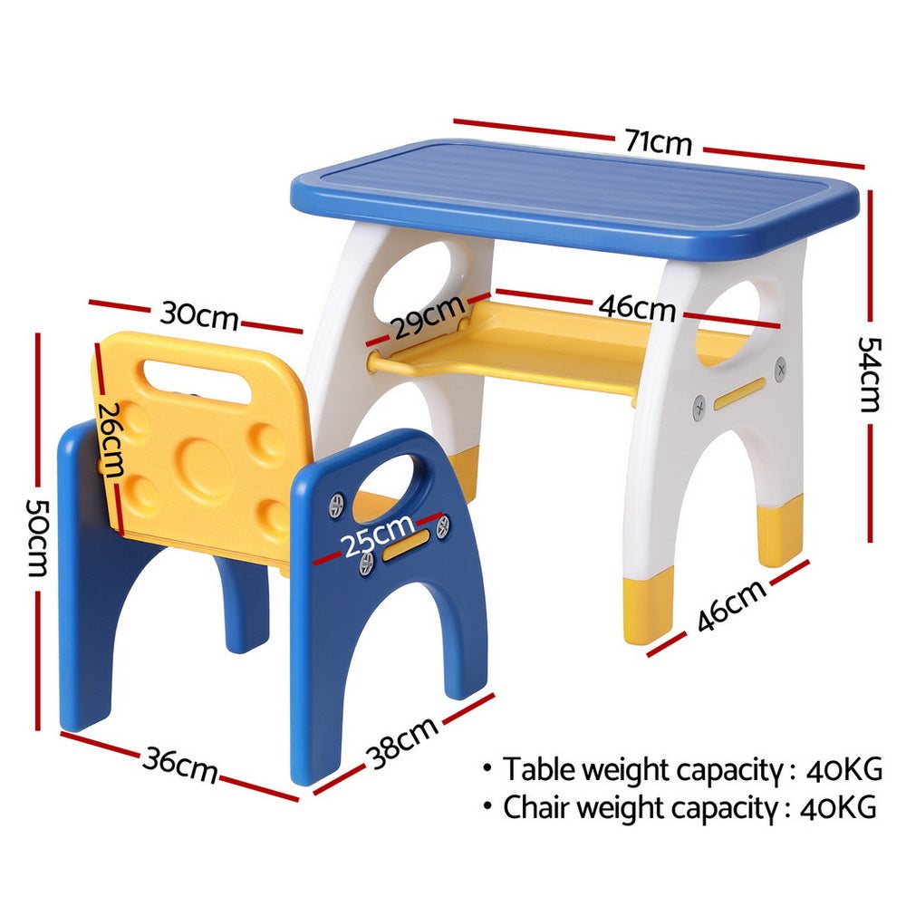 Keezi Kids Table and Chair Set HDPE Toddler Activity Play Set Blue/Yellow KTC-V-2PC-BLYE