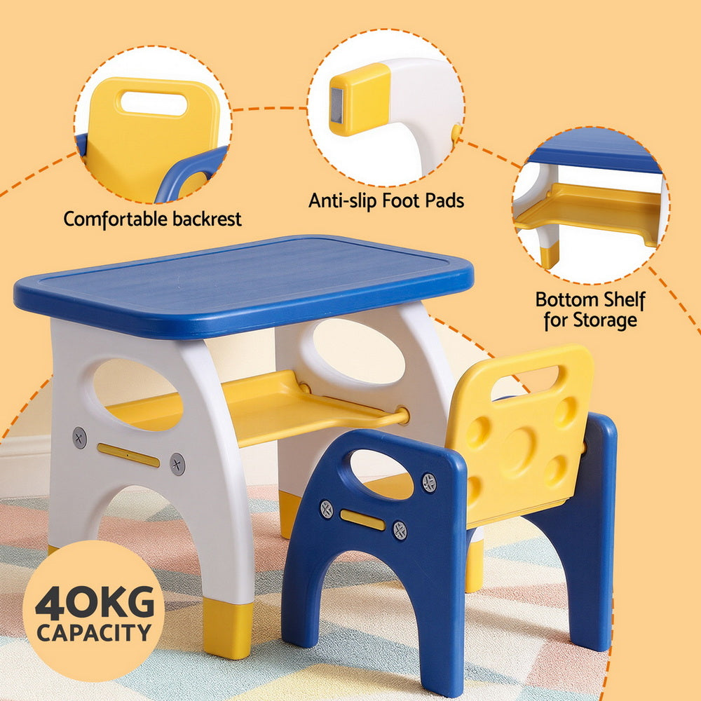 Keezi Kids Table and Chair Set HDPE Toddler Activity Play Set Blue/Yellow KTC-V-2PC-BLYE