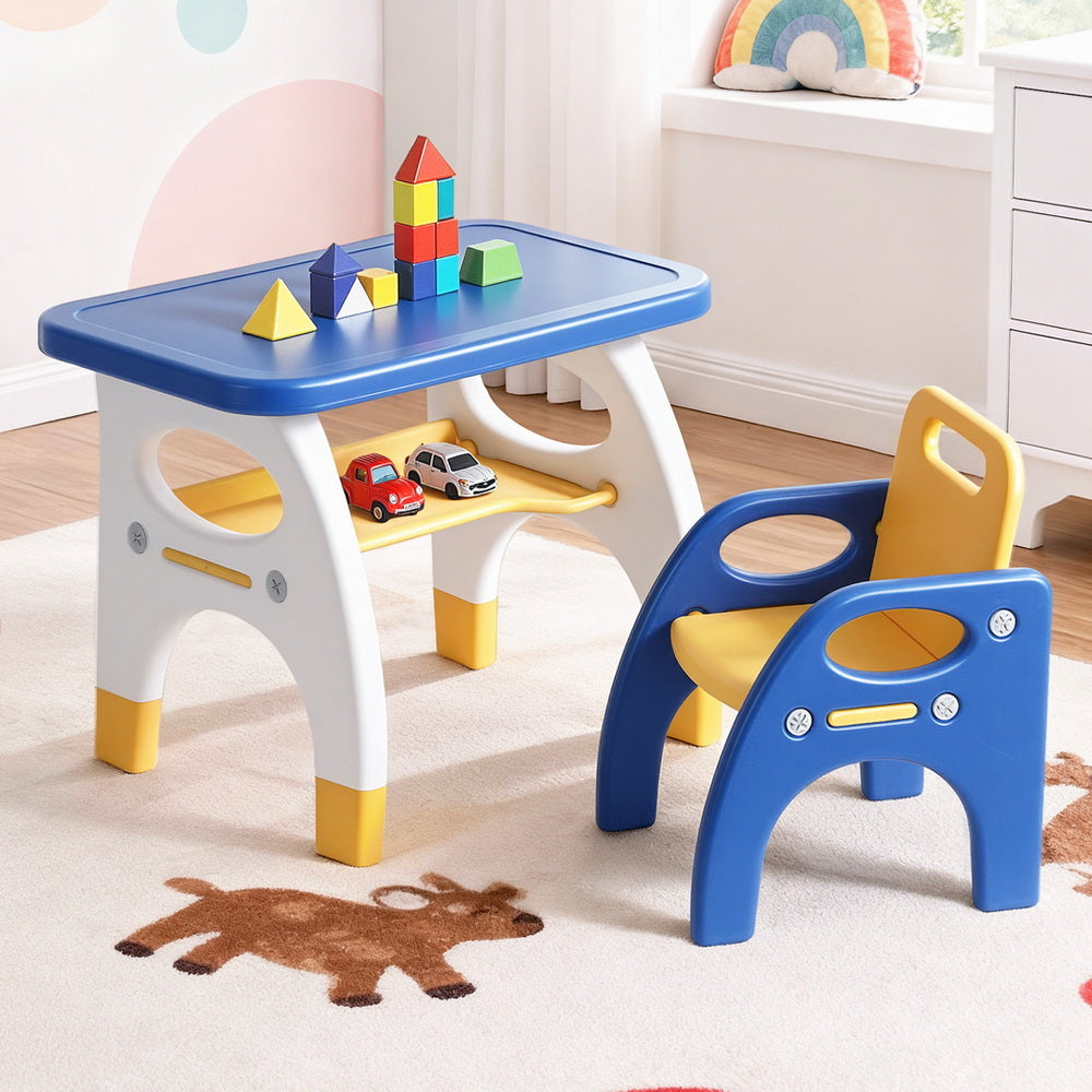 Keezi Kids Table and Chair Set HDPE Toddler Activity Play Set Blue/Yellow KTC-V-2PC-BLYE