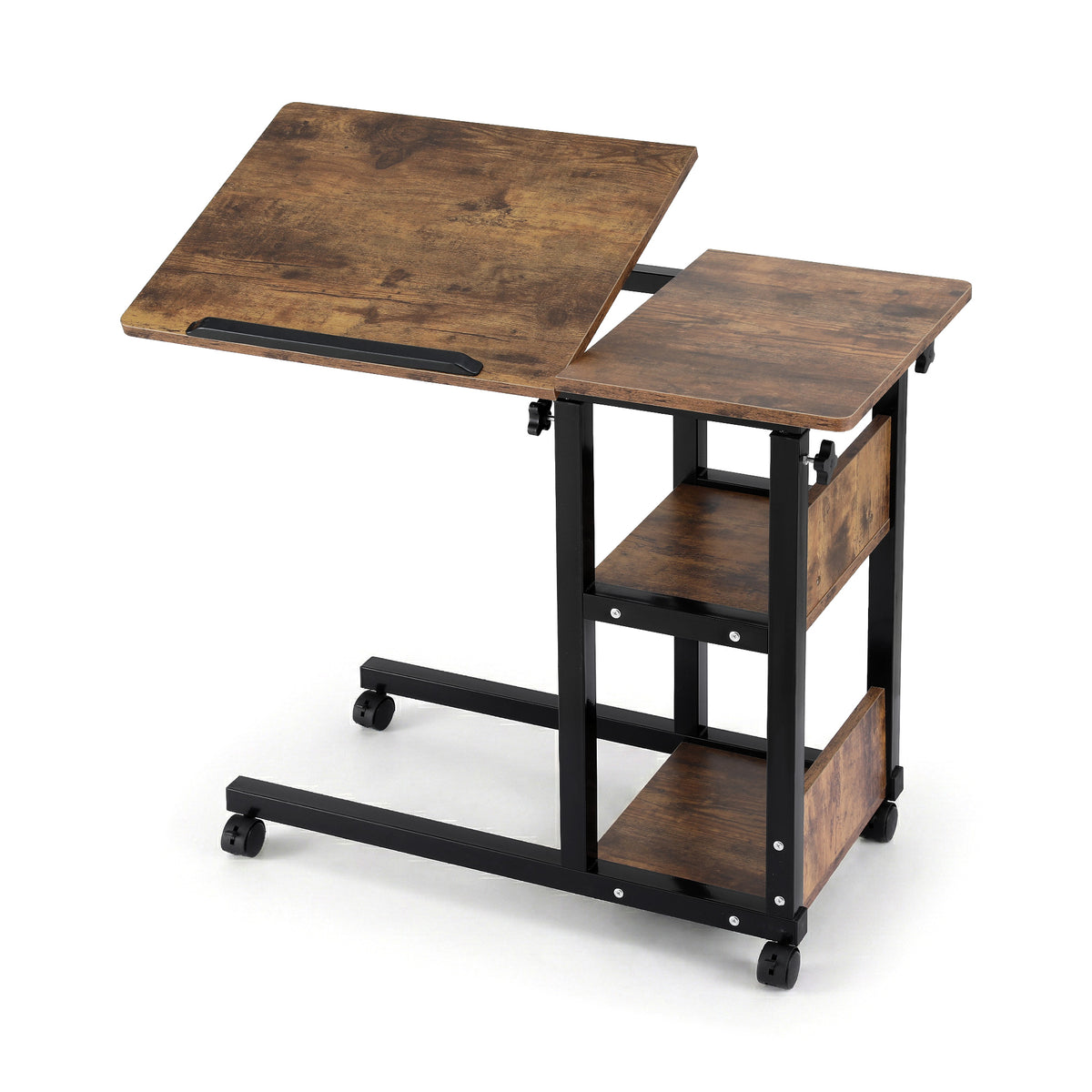 Artiss 3 Tier Adjustable Laptop Desk Tiltable Mobile Side Table Wheels LA-DESK-C-60-2T-WA