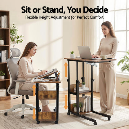 Artiss 3 Tier Adjustable Laptop Desk Tiltable Mobile Side Table Wheels LA-DESK-C-60-2T-WA