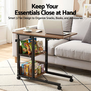 Artiss 3 Tier Adjustable Laptop Desk Tiltable Mobile Side Table Wheels LA-DESK-C-60-2T-WA