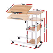 Artiss 3 Tier Adjustable Laptop Desk Tiltable Mobile Side Table Wheels Oak