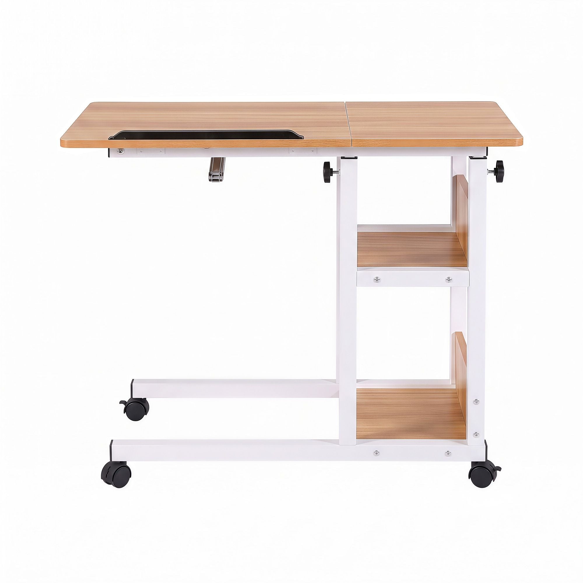 Artiss 3 Tier Adjustable Laptop Desk Tiltable Mobile Side Table Wheels Oak