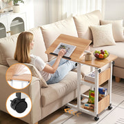 Artiss 3 Tier Adjustable Laptop Desk Tiltable Mobile Side Table Wheels Oak