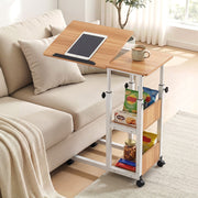 Artiss 3 Tier Adjustable Laptop Desk Tiltable Mobile Side Table Wheels Oak