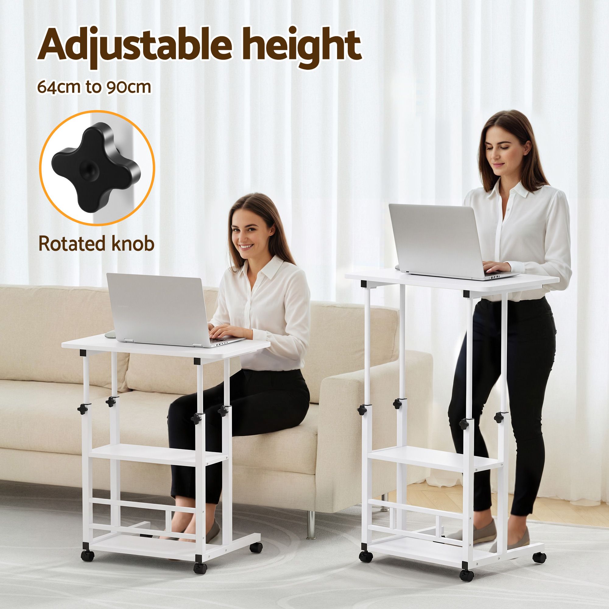 Artiss Laptop Desk Height Adjustable Mobile Workstation Computer Desks 60CM White