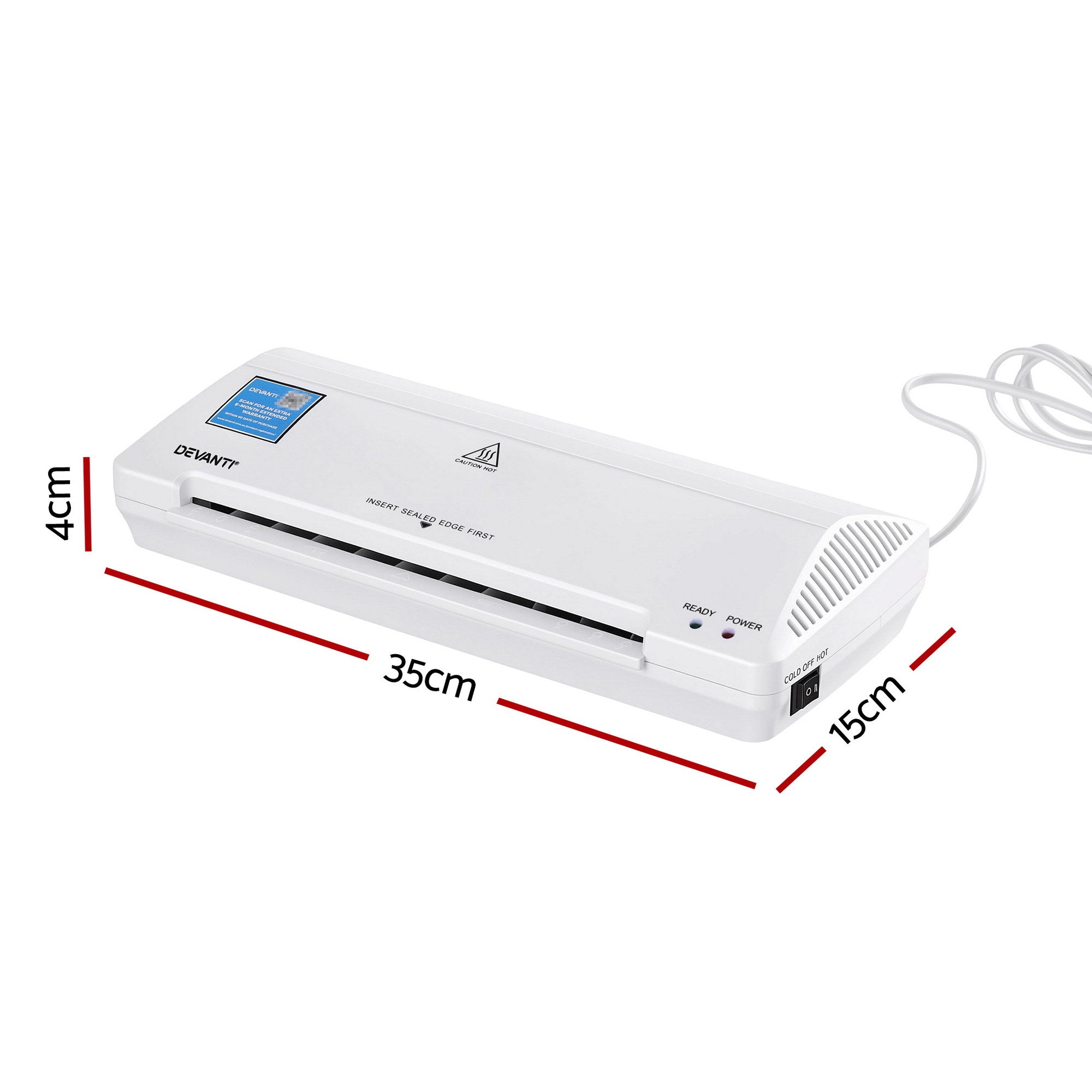 Devanti A4 Laminator Machine, Hot & Cold Thermal Fast Lamination Anti-Jam Laminator for Office School Home LAMI-OL281-A4-WH