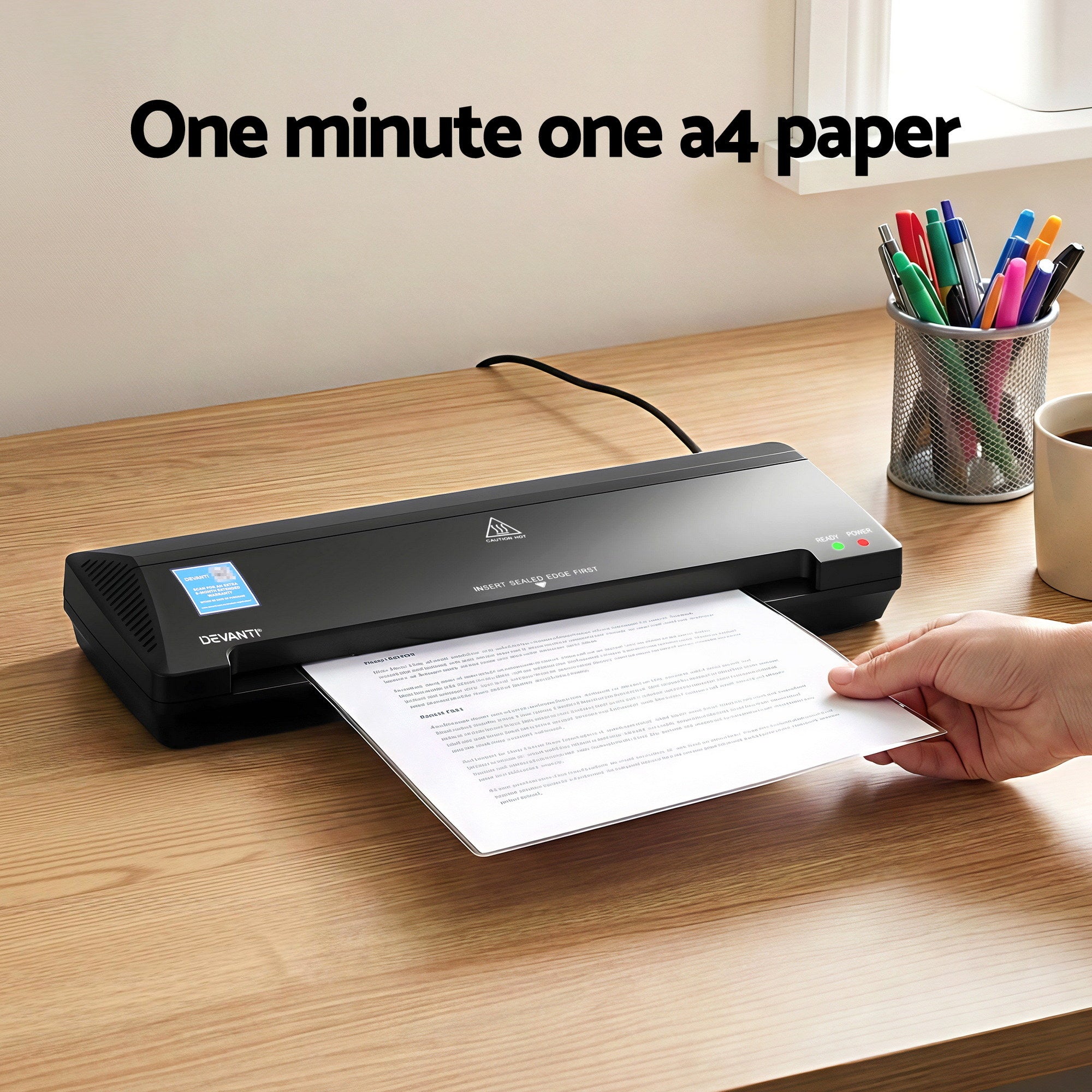 Devanti A3 Laminator Machine, Hot & Cold Thermal Fast Lamination Anti-Jam Laminator for Office School Home LAMI-OL381-A3-BK