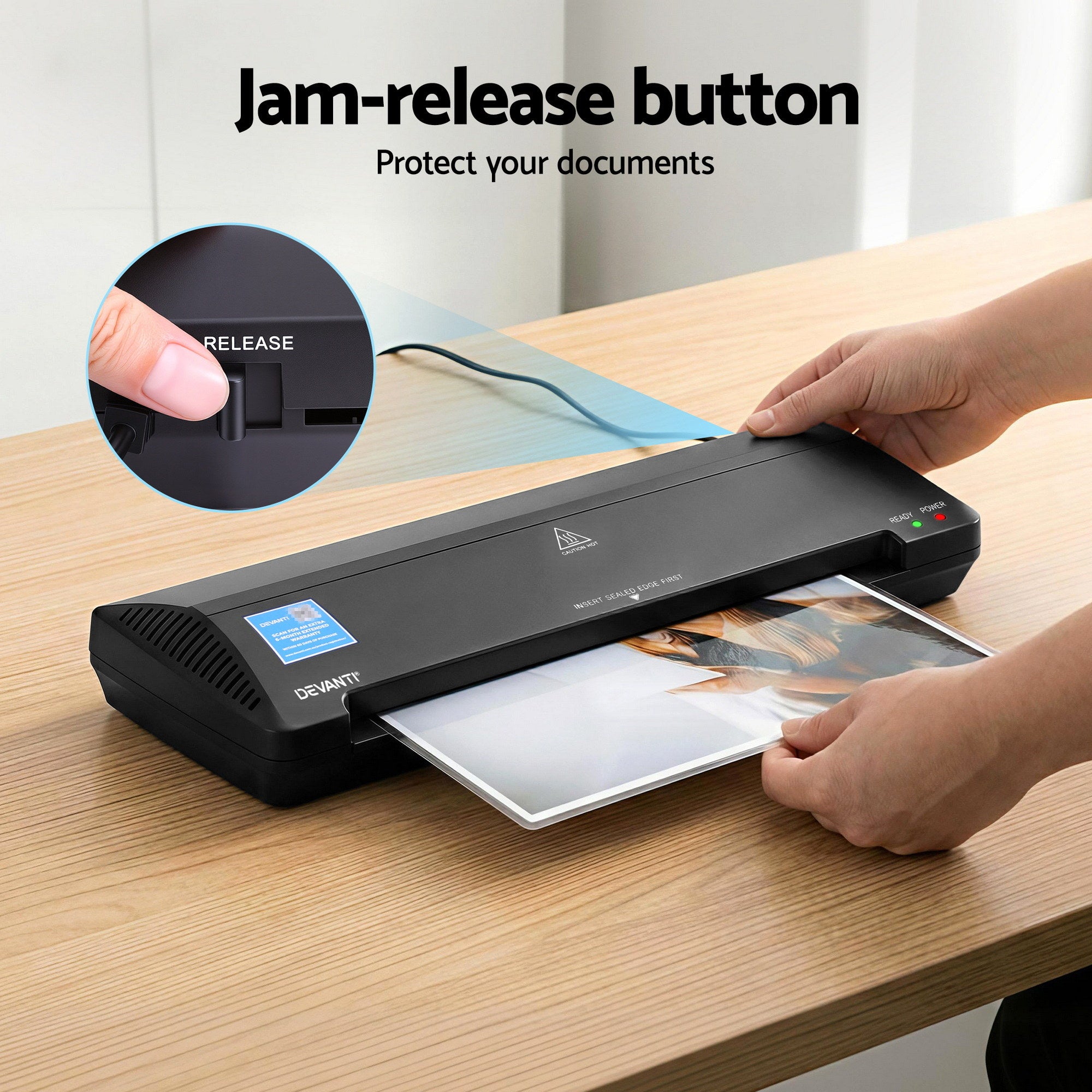 Devanti A3 Laminator Machine, Hot & Cold Thermal Fast Lamination Anti-Jam Laminator for Office School Home LAMI-OL381-A3-BK