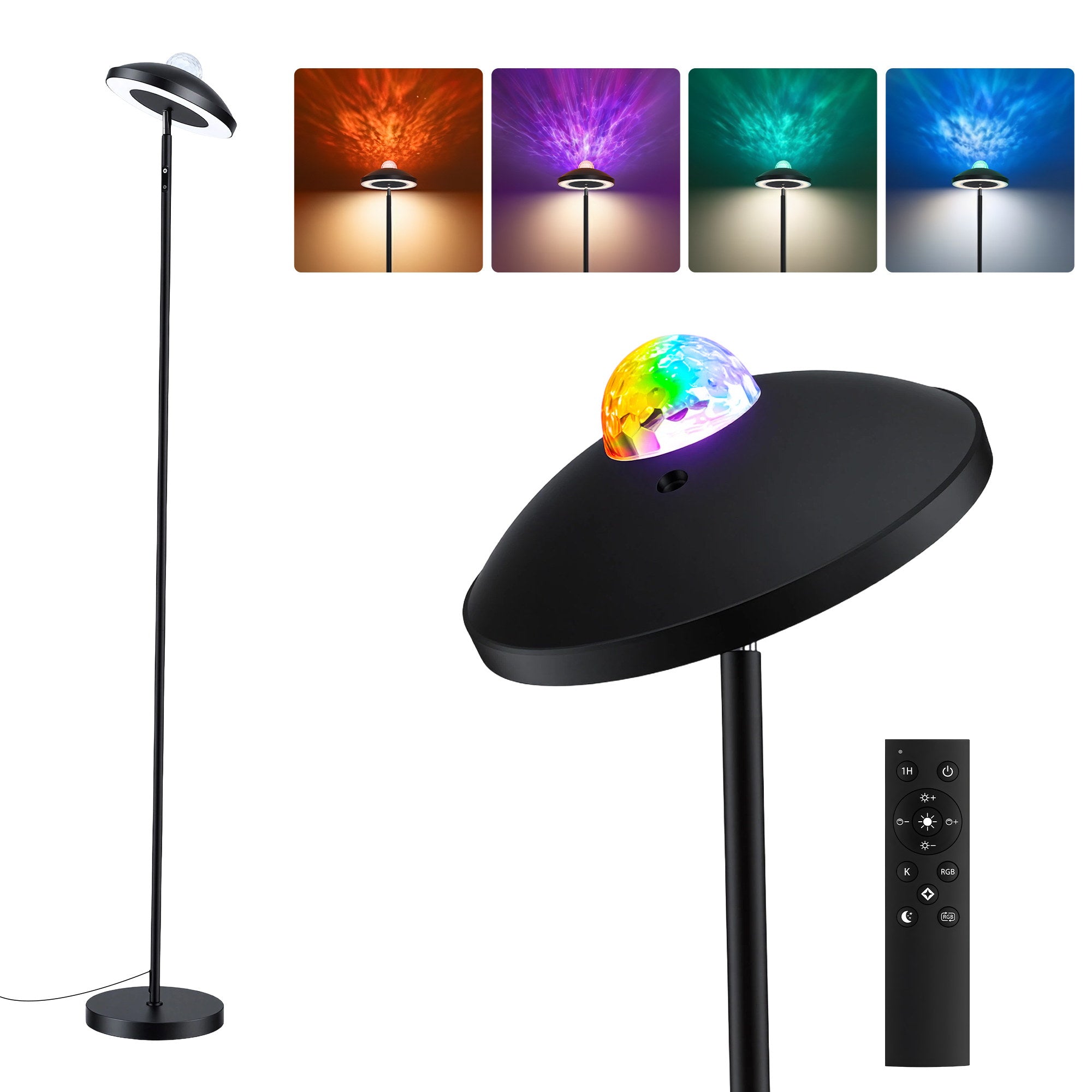 Artiss 2-in-1 LED Floor Lamp with Galaxy Projector &Remote, 178cm Tall Torchiere Standing Light with Dynamic LAMP-FLOOR-2IN1-BK