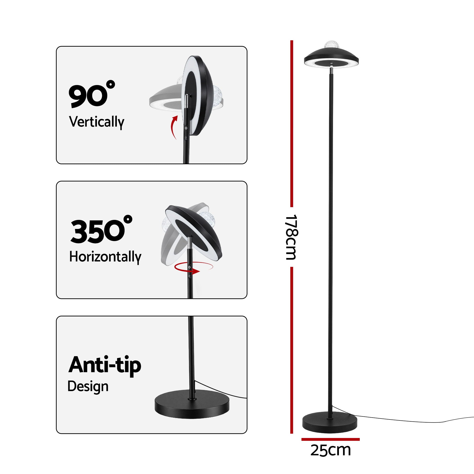 Artiss 2-in-1 LED Floor Lamp with Galaxy Projector &Remote, 178cm Tall Torchiere Standing Light with Dynamic LAMP-FLOOR-2IN1-BK