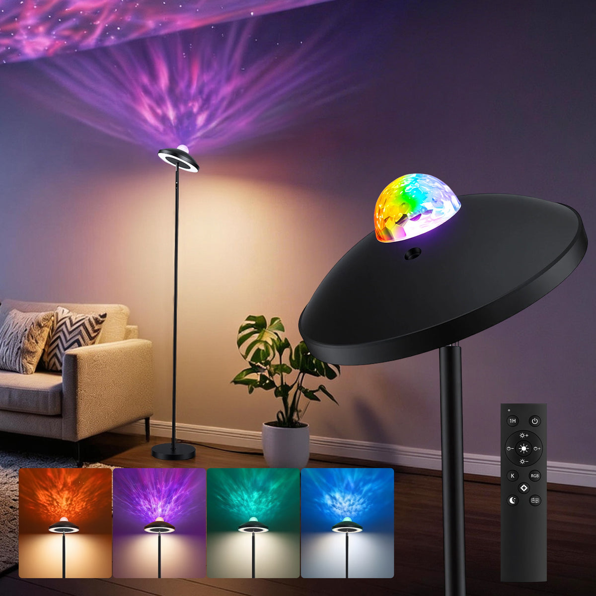 Artiss 2-in-1 LED Floor Lamp with Galaxy Projector &Remote, 178cm Tall Torchiere Standing Light with Dynamic LAMP-FLOOR-2IN1-BK