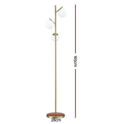 Artiss 3-Light Tree Floor Lamp 165cm Tall Standing Light with Sphere Glass Shades for Modern Homes LAMP-FLOOR-3-GL-GD