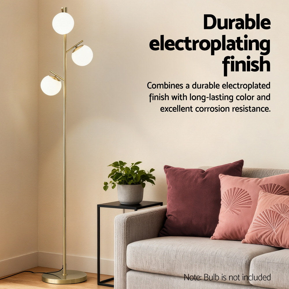 Artiss 3-Light Tree Floor Lamp 165cm Tall Standing Light with Sphere Glass Shades for Modern Homes LAMP-FLOOR-3-GL-GD