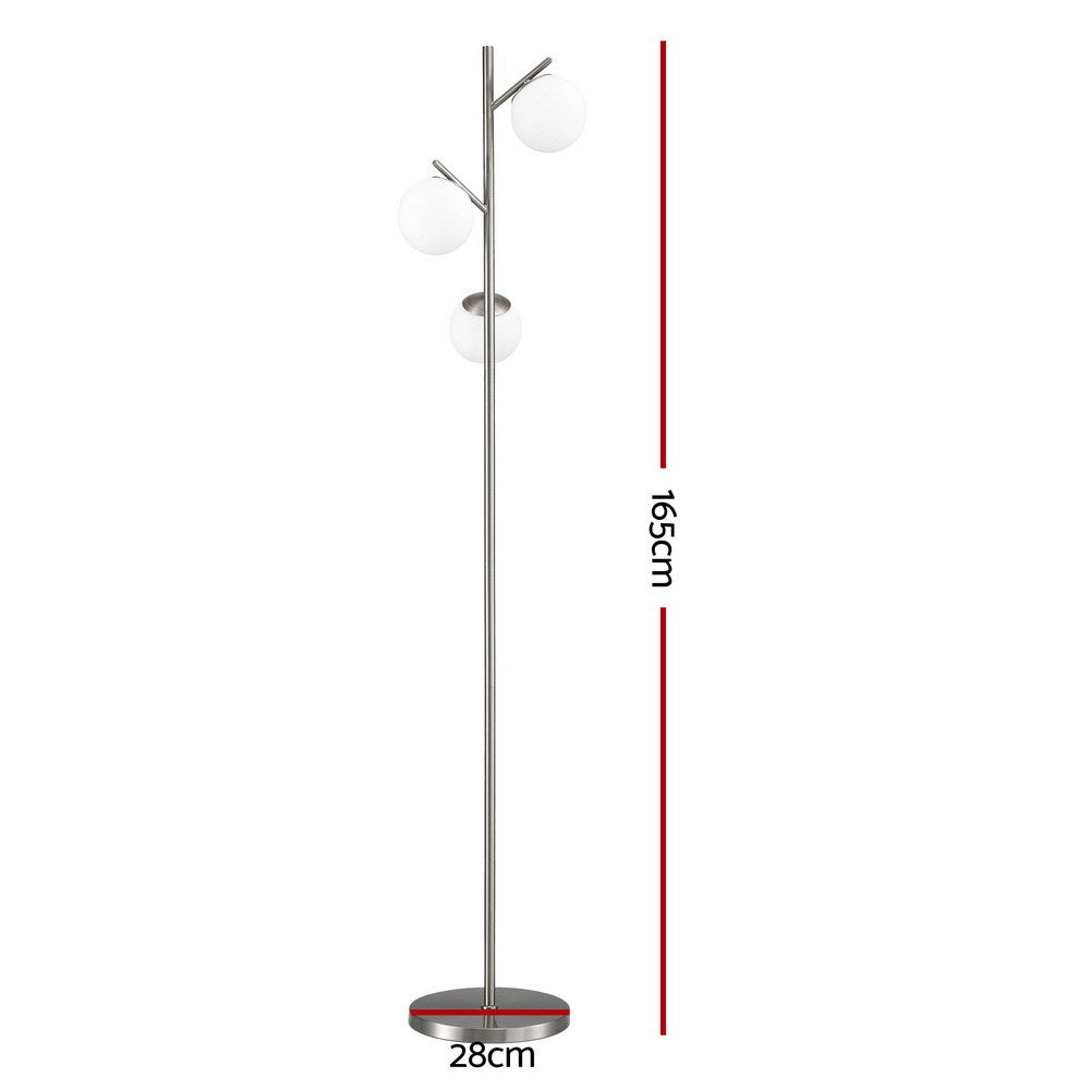 Artiss 3-Light Tree Floor Lamp 165cm Tall Standing Light with Sphere Glass Shades for Modern Homes LAMP-FLOOR-3-GL-SL