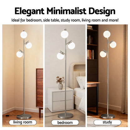Artiss 3-Light Tree Floor Lamp 165cm Tall Standing Light with Sphere Glass Shades for Modern Homes LAMP-FLOOR-3-GL-SL