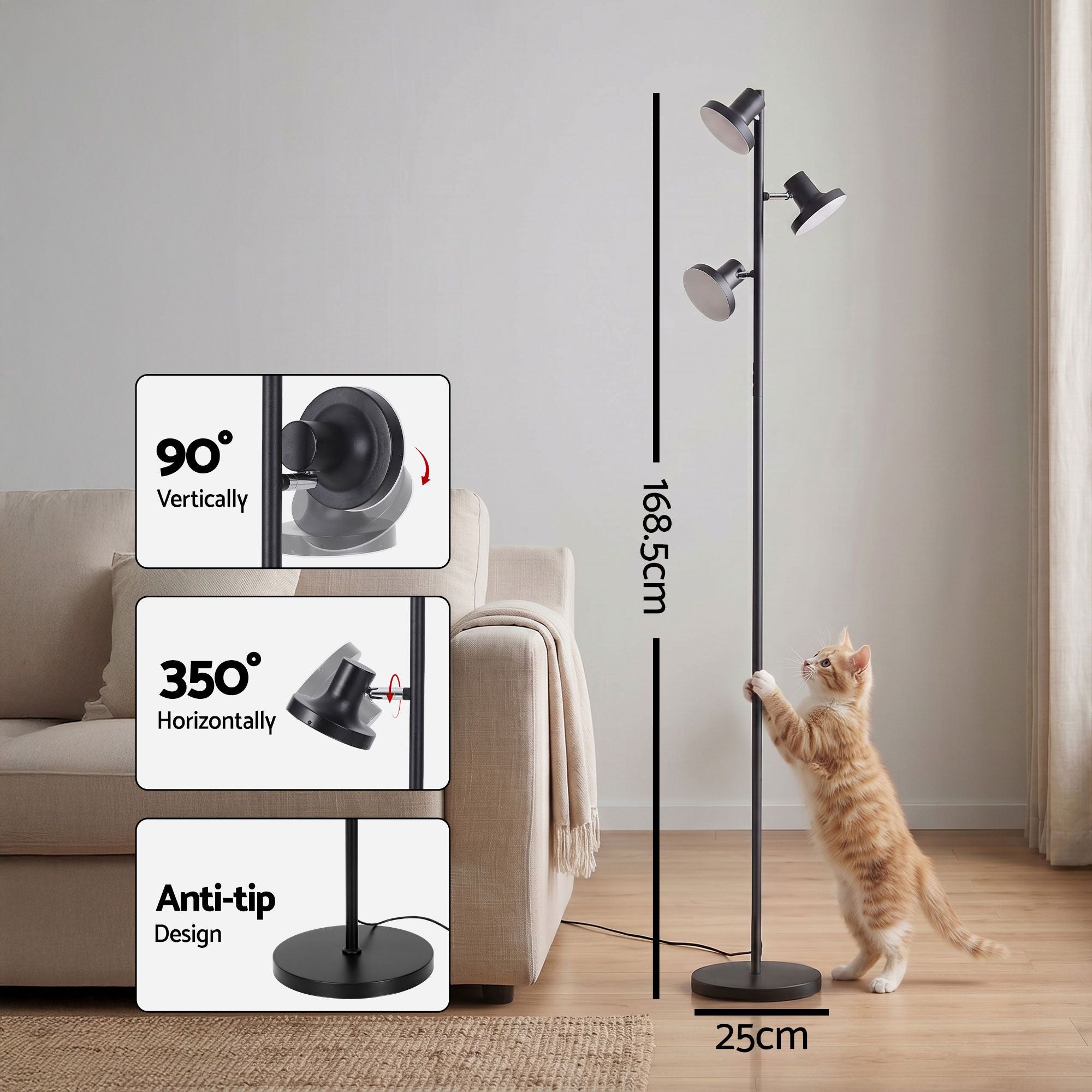 Artiss LED Tree Floor Lamp, 36W Modern Dimmable Standing Lamp with Remote & Touch Control, 4 Color LAMP-FLOOR-3H-LED