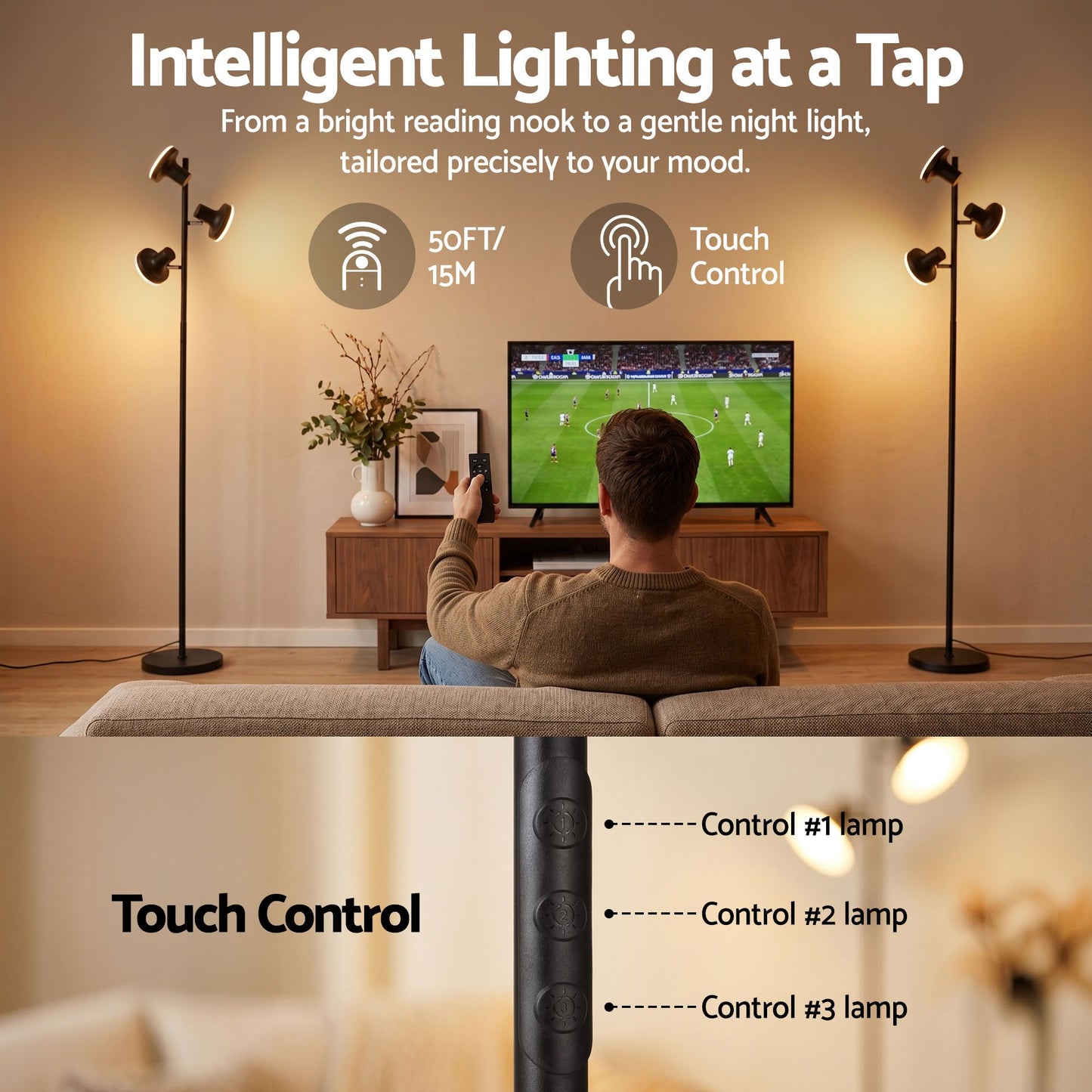 Artiss LED Tree Floor Lamp, 36W Modern Dimmable Standing Lamp with Remote & Touch Control, 4 Color LAMP-FLOOR-3H-LED