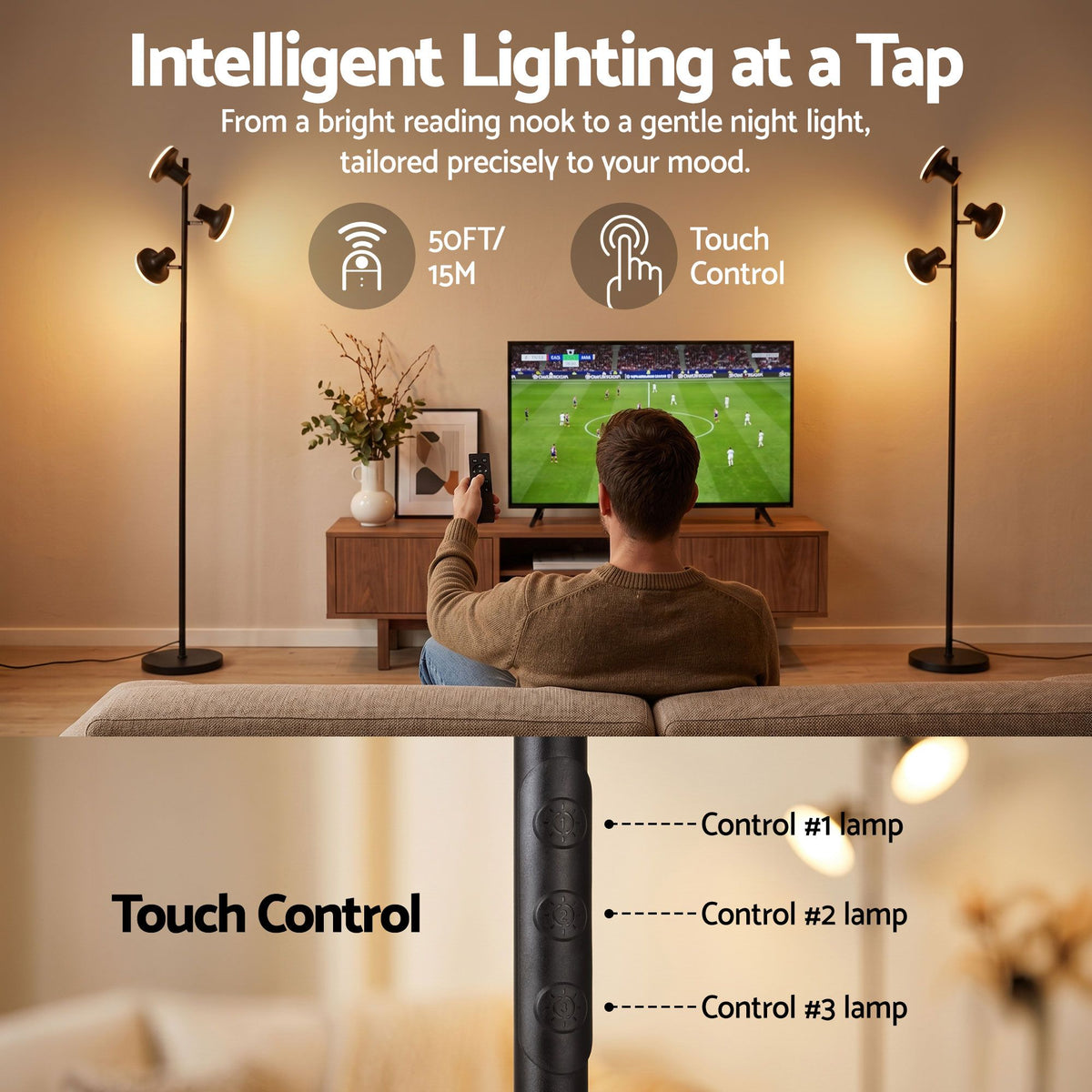 Artiss LED Tree Floor Lamp, 36W Modern Dimmable Standing Lamp with Remote & Touch Control, 4 Color LAMP-FLOOR-3H-LED