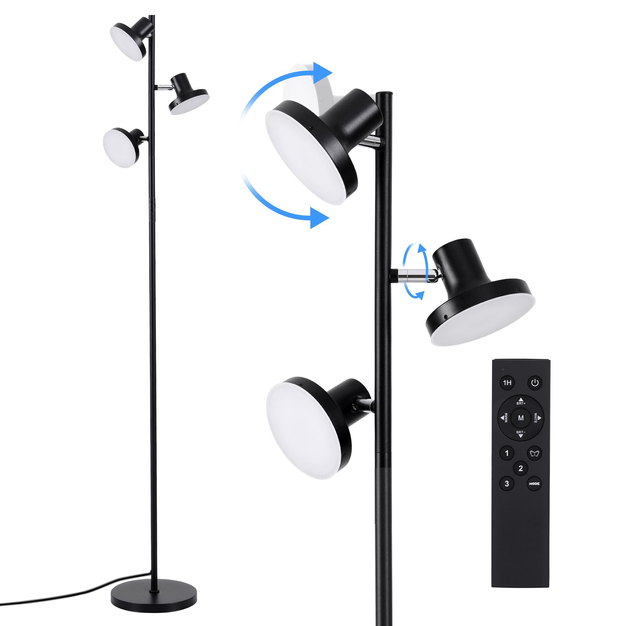 Artiss RGB Floor Lamp LED with 3 Swivel Lights Color Changing Lamp with Remote Stepless Dimmable LAMP-FLOOR-3H-RGB