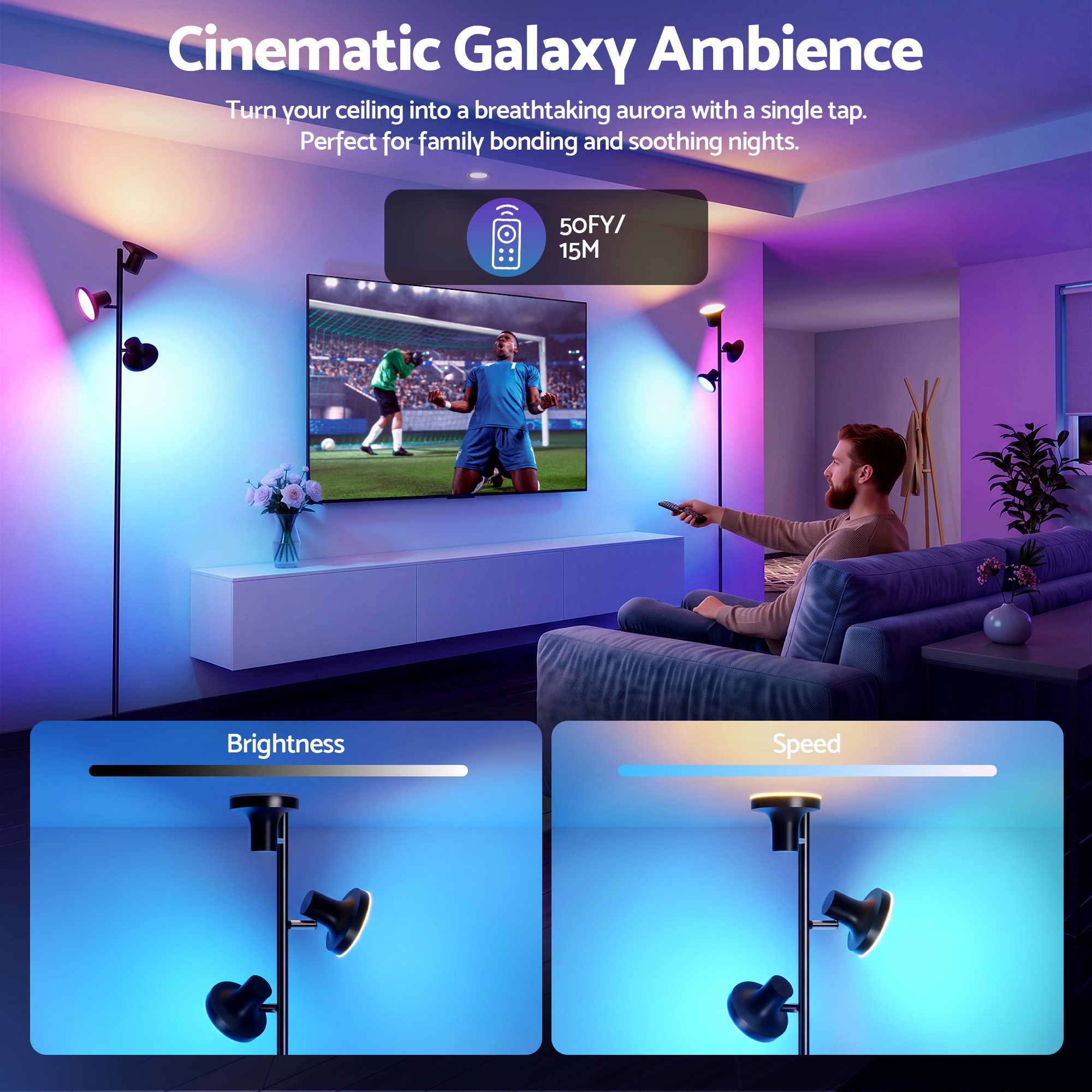Artiss RGB Floor Lamp LED with 3 Swivel Lights Color Changing Lamp with Remote Stepless Dimmable LAMP-FLOOR-3H-RGB
