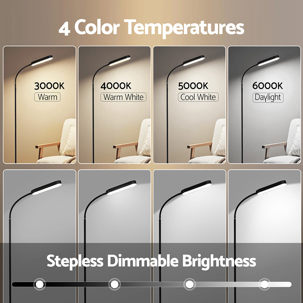 Artiss LED Floor Lamp with Remote Control & 4 Color Temperature Reading Living Room Bedroom Office LAMP-FLOOR-LED-174-BK