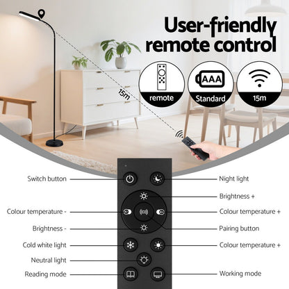 Artiss LED Floor Lamp with Remote Control & 4 Color Temperature Reading Living Room Bedroom Office LAMP-FLOOR-LED-174-BK