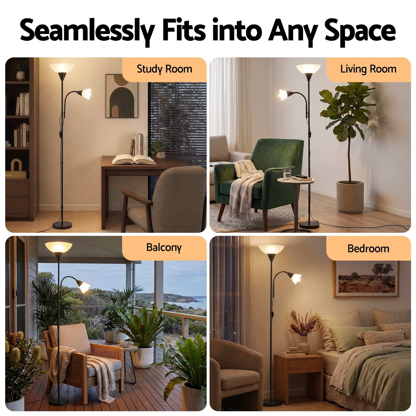 Artiss Floor Lamp Mother and Child Modern Home Living Room Office Reading Black LAMP-FLOOR-SF-1171-BK