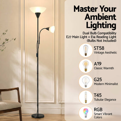 Artiss Floor Lamp Mother and Child Modern Home Living Room Office Reading Black LAMP-FLOOR-SF-1171-BK