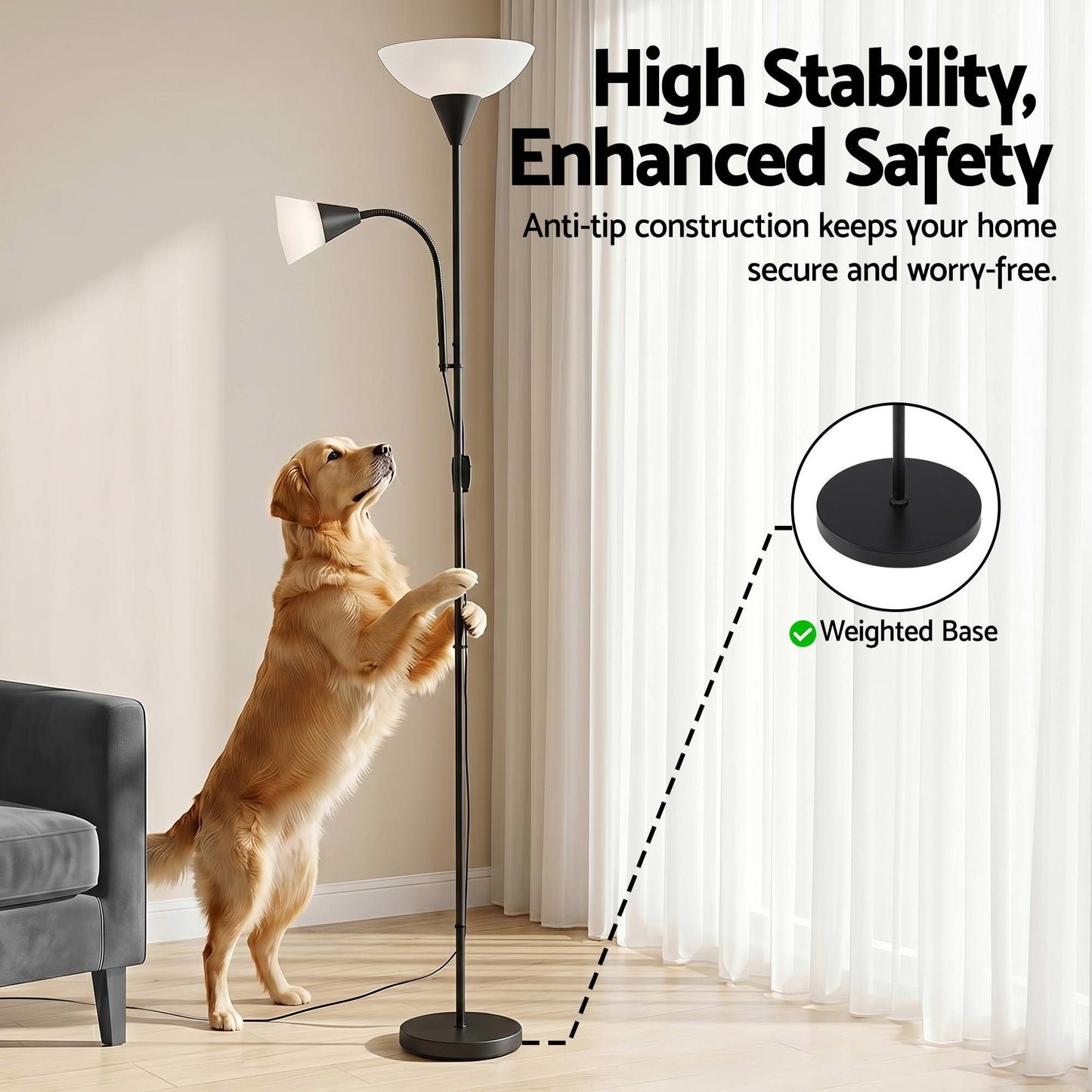Artiss Floor Lamp Mother and Child Modern Home Living Room Office Reading Black LAMP-FLOOR-SF-1171-BK