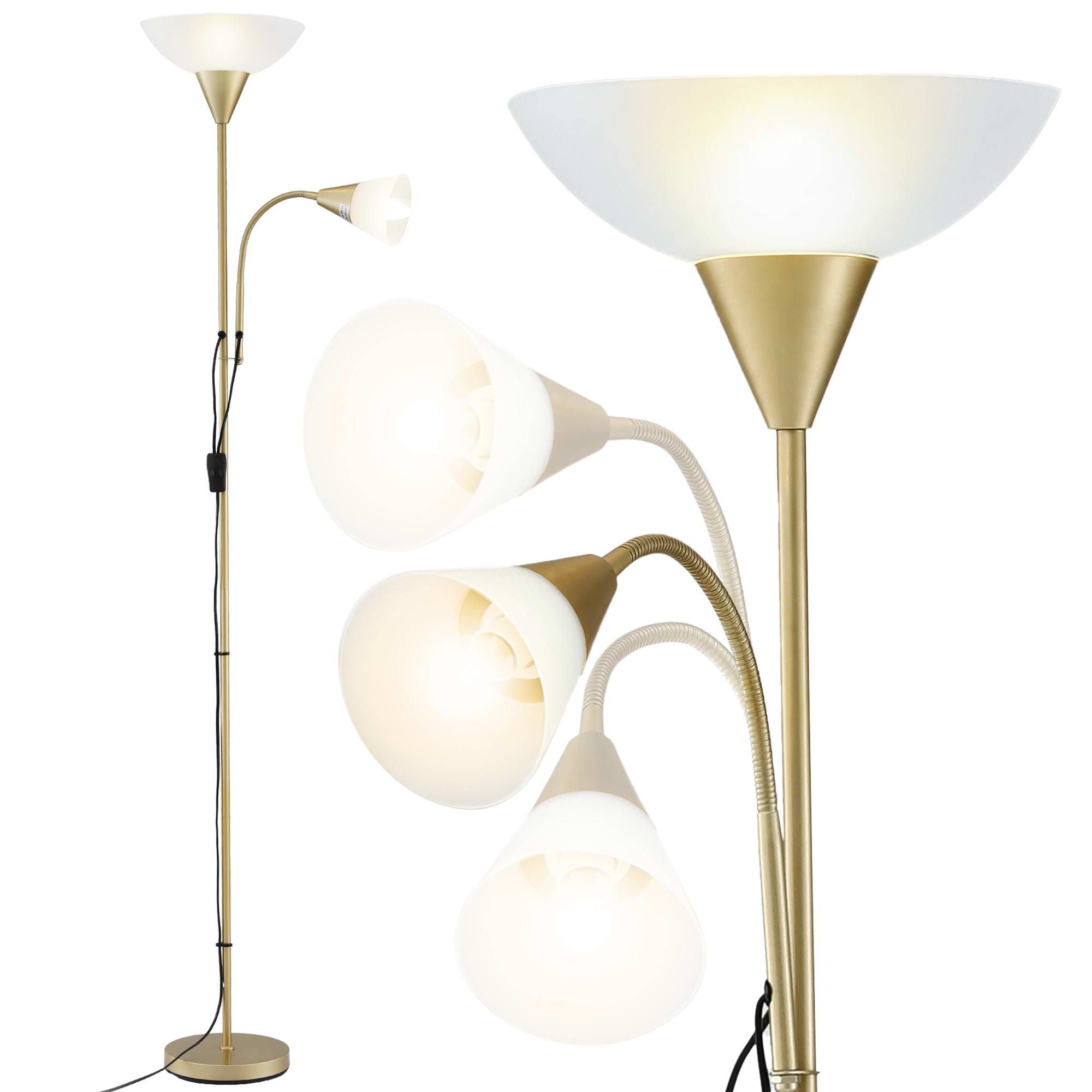 Artiss Gold Floor Lamp with Reading Light | Mother and Child Standing Lamp with 360 Flexible Gooseneck, LAMP-FLOOR-SF-1171-GD