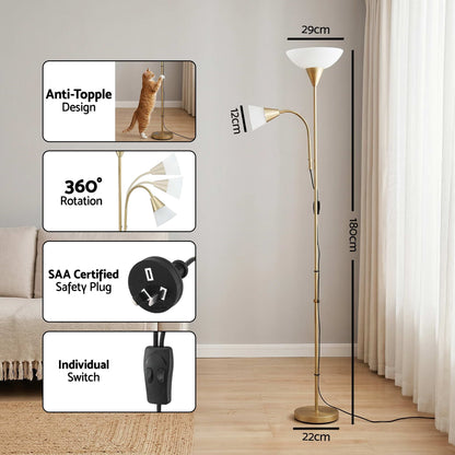 Artiss Gold Floor Lamp with Reading Light | Mother and Child Standing Lamp with 360 Flexible Gooseneck, LAMP-FLOOR-SF-1171-GD