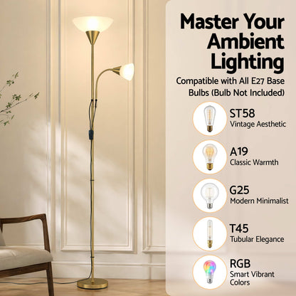 Artiss Gold Floor Lamp with Reading Light | Mother and Child Standing Lamp with 360 Flexible Gooseneck, LAMP-FLOOR-SF-1171-GD