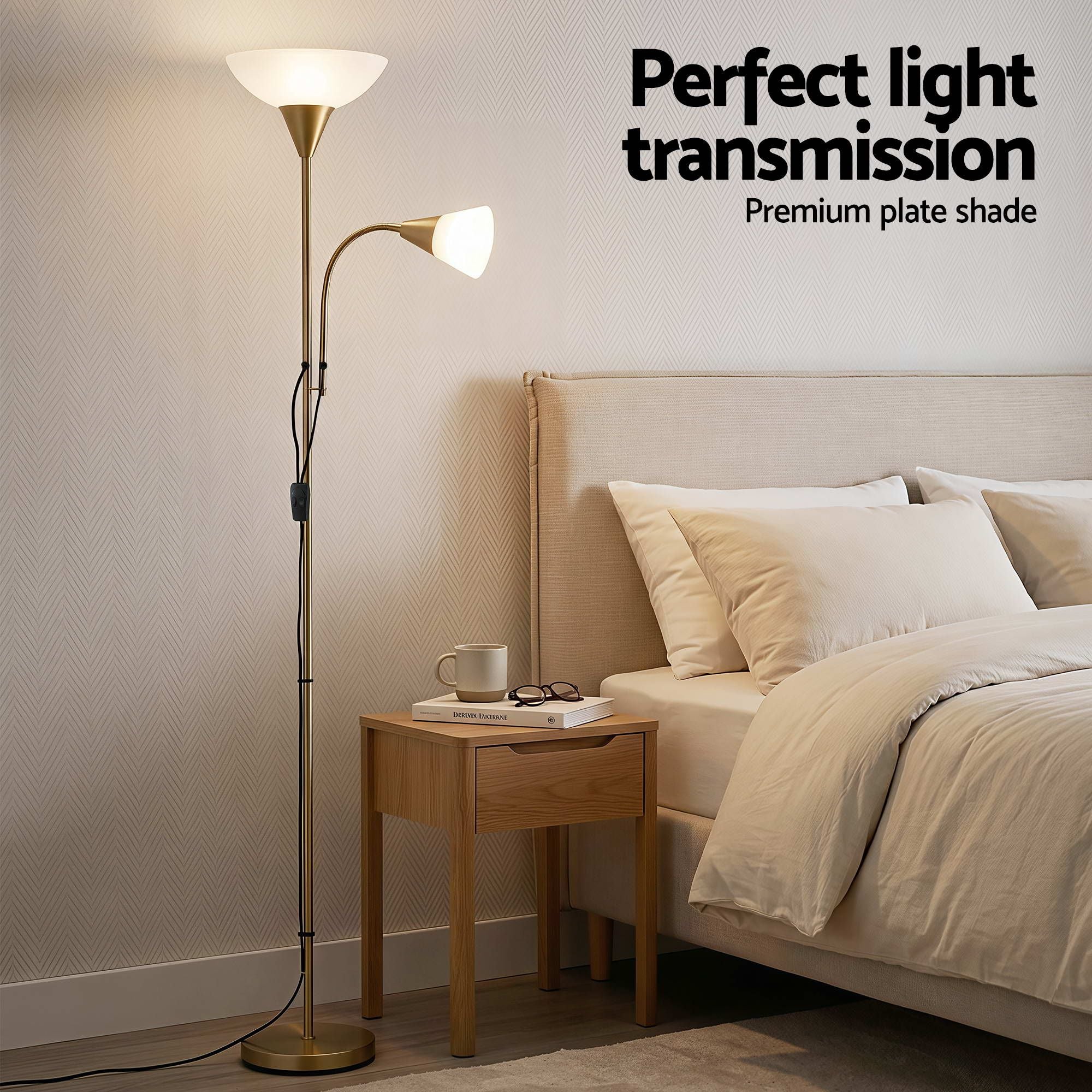 Artiss Gold Floor Lamp with Reading Light | Mother and Child Standing Lamp with 360 Flexible Gooseneck, LAMP-FLOOR-SF-1171-GD
