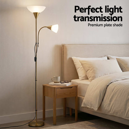 Artiss Gold Floor Lamp with Reading Light | Mother and Child Standing Lamp with 360 Flexible Gooseneck, LAMP-FLOOR-SF-1171-GD