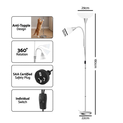 Artiss Floor Lamp Mother and Child Modern Home Living Room Office Reading Silver LAMP-FLOOR-SF-1171-SL