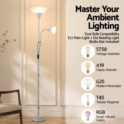 Artiss Floor Lamp Mother and Child Modern Home Living Room Office Reading Silver LAMP-FLOOR-SF-1171-SL